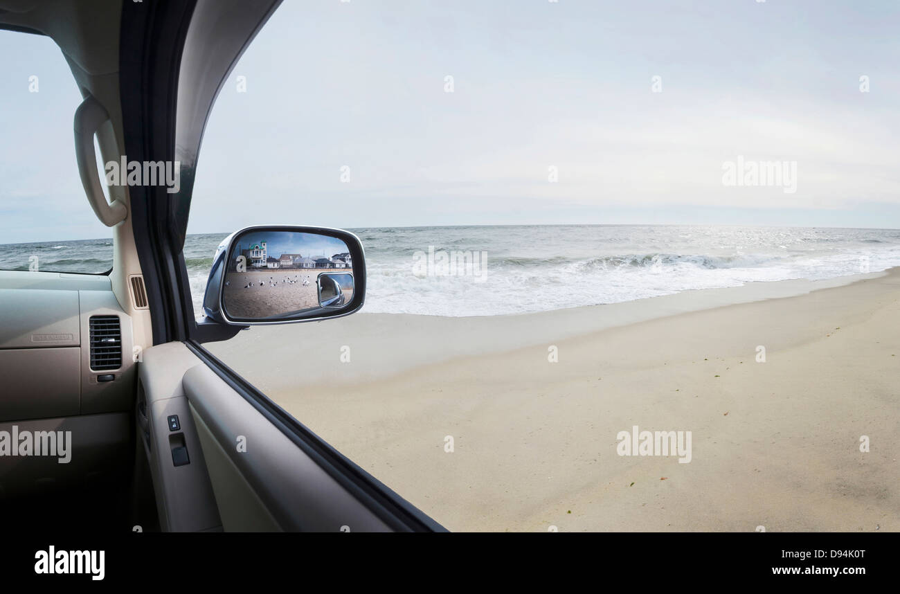 Beach from inside Rental Car, Point Pleasant, New Jersey, USA Stock Photo
