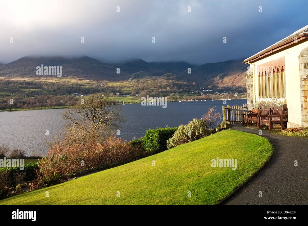 Brantwood, the home of John Ruskin, overlooking Lake Coniston, showing