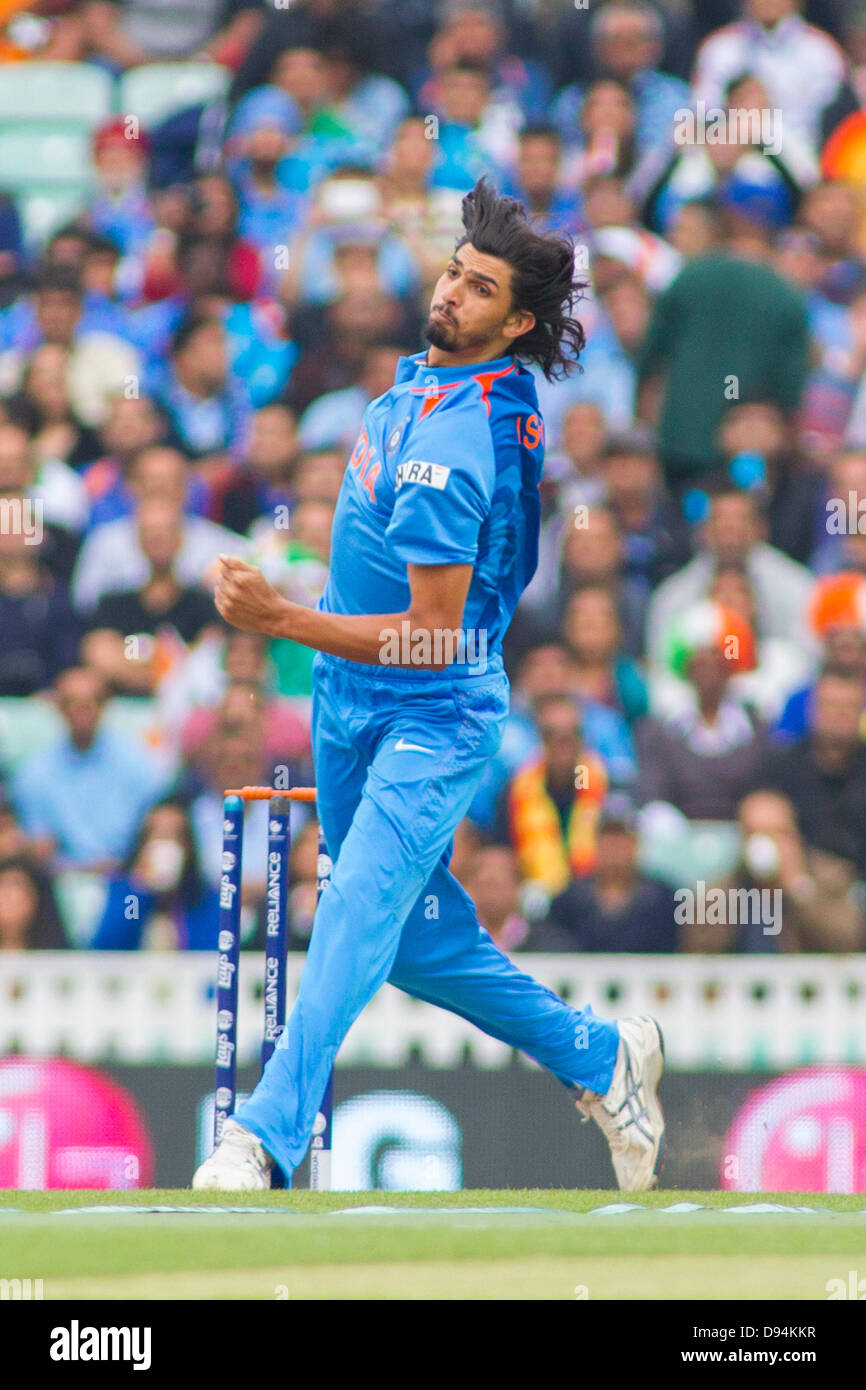 London, UK. 11th June, 2013. India's Ishant Sharma bowling during the ICC Champions Trophy international cricket match between India and The West Indies at The Oval Cricket Ground on June 11, 2013 in London, England. (Photo by Mitchell Gunn/ESPA/Alamy Live News) Stock Photo