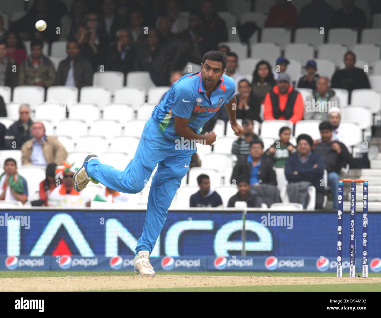 London, UK. 11th June, 2013. Ravichandran Ashwin of India during the ICC Champions Trophy Group B fixture between India and West Indies from The Oval. Credit:  Action Plus Sports Images/Alamy Live News Stock Photo