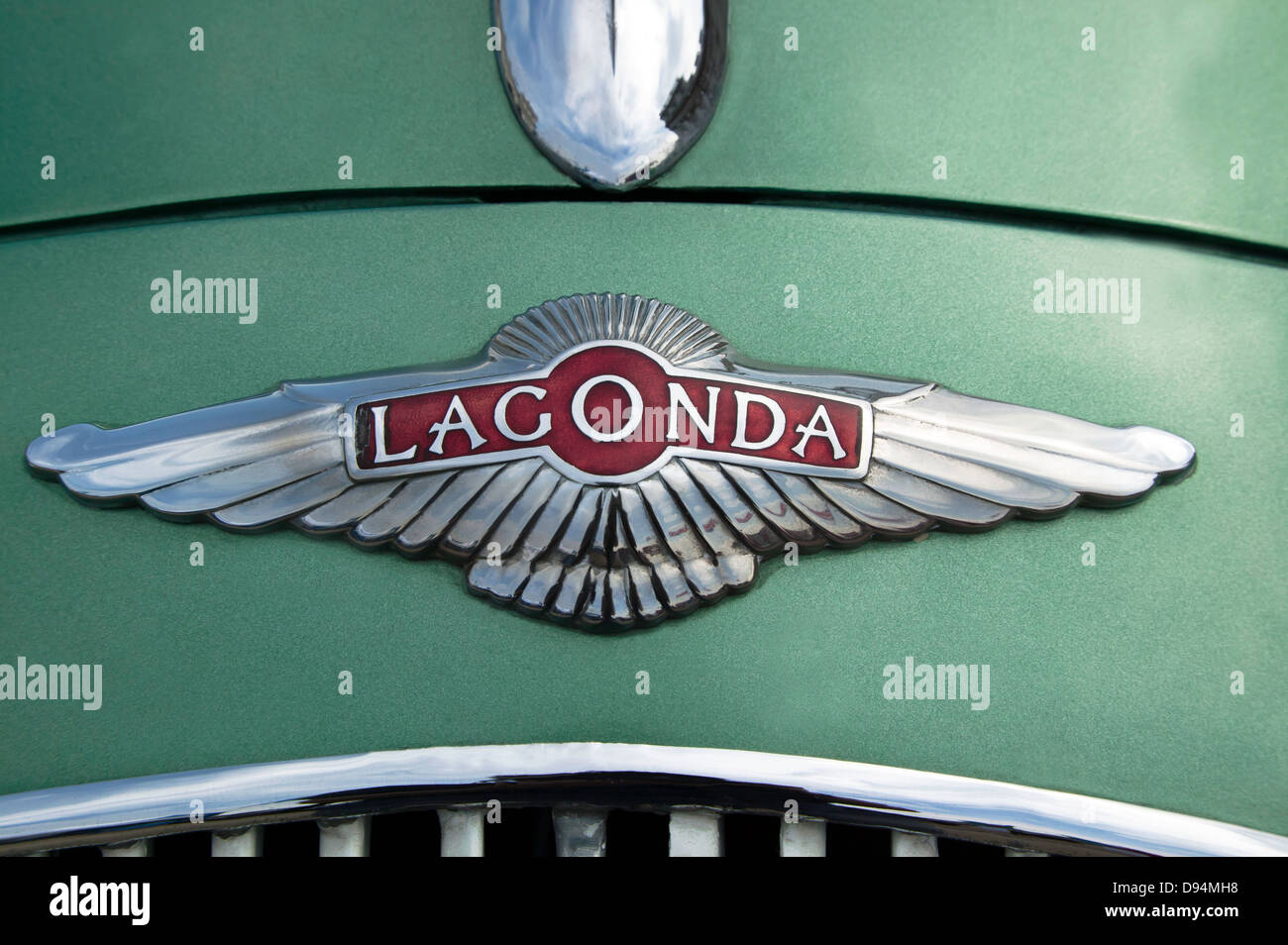 Close-up of a bonnet badge on an Aston Martin 2.6 litre,  1948, Lagonda DropHead Coupe Stock Photo