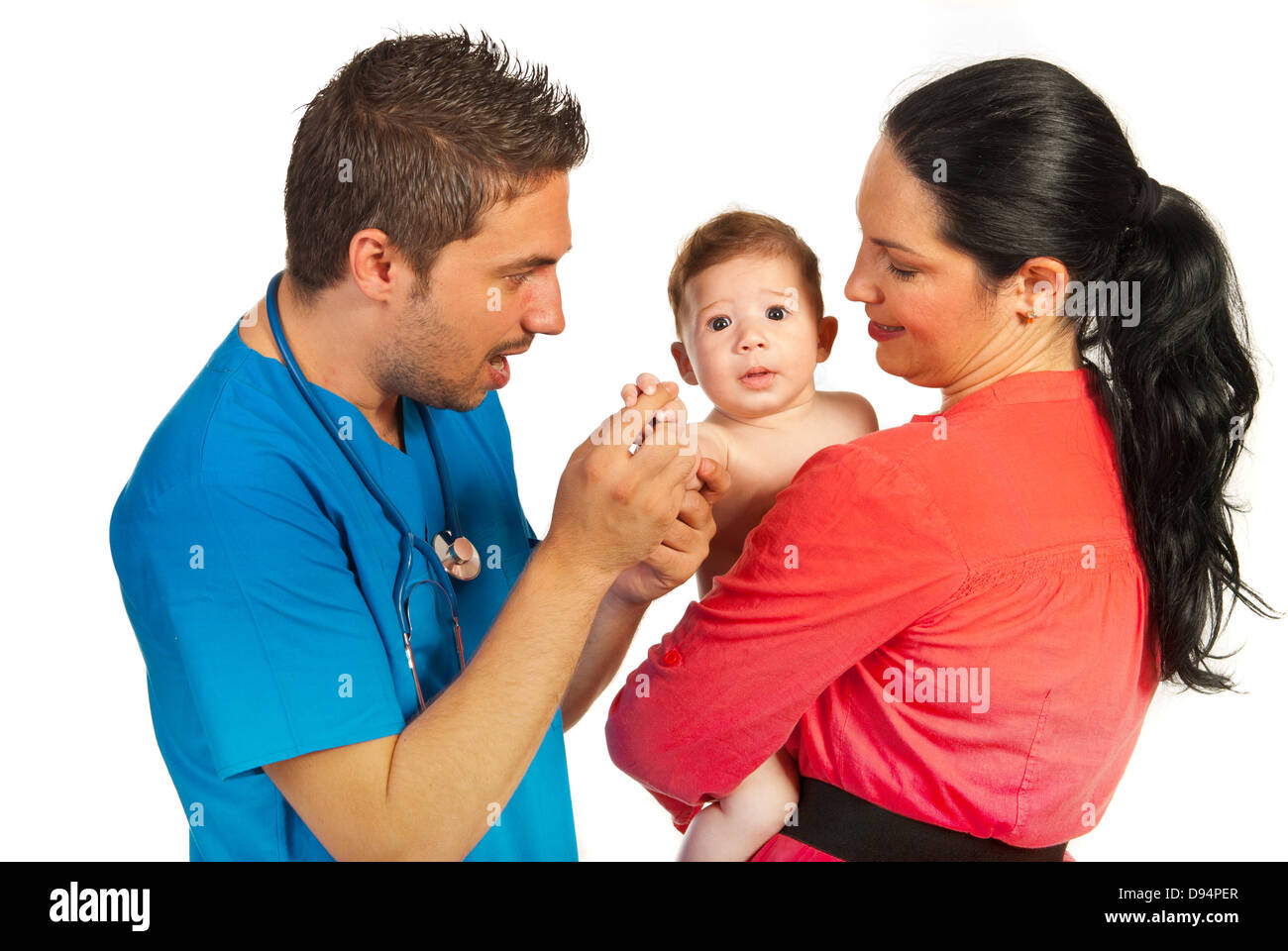 Mother with baby at doctor isolated on white background Stock Photo - Alamy