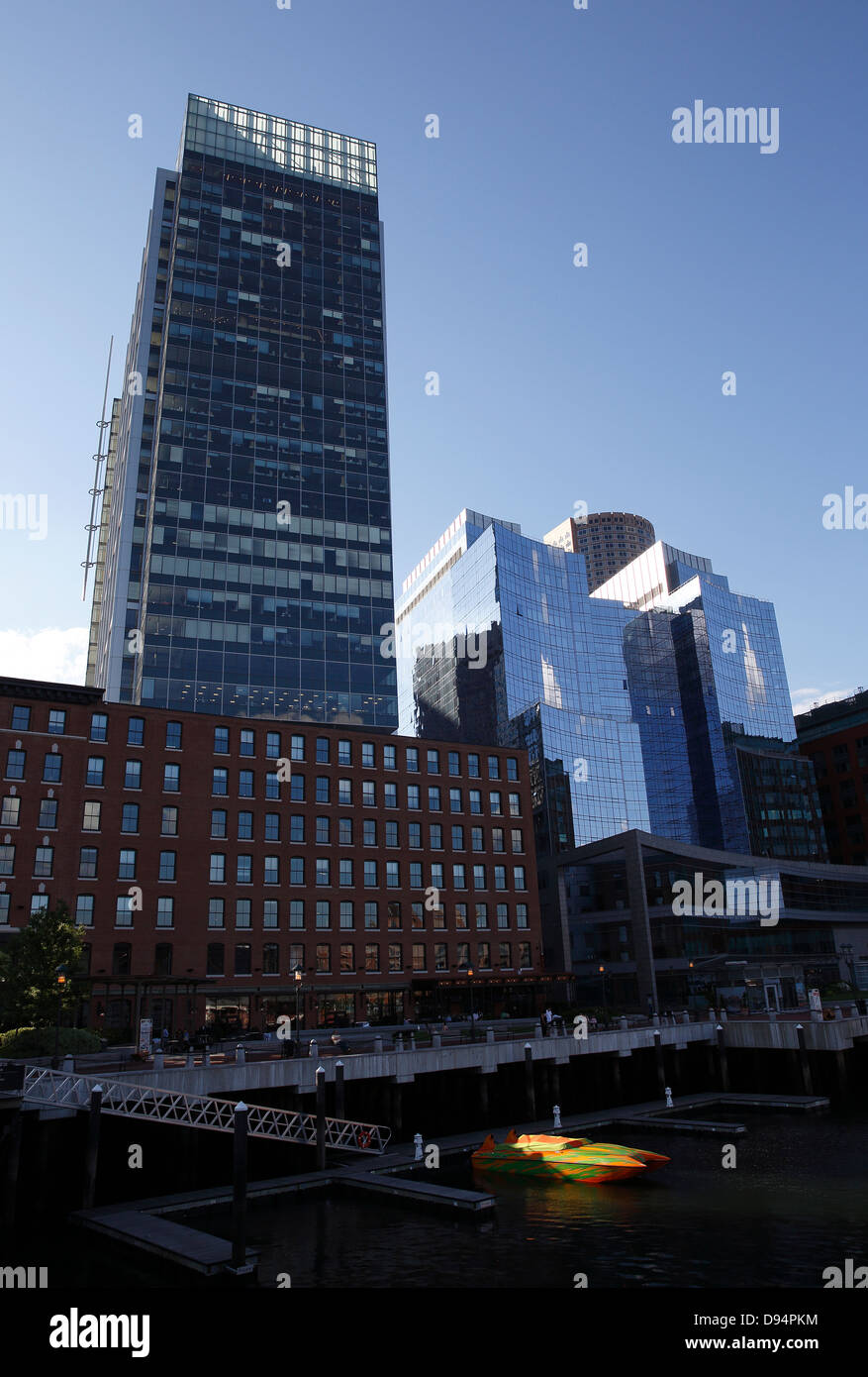 Boston Massachusetts waterfront buildings, Fort Point Chanel, the InterContinental Hotel, right, Stock Photo