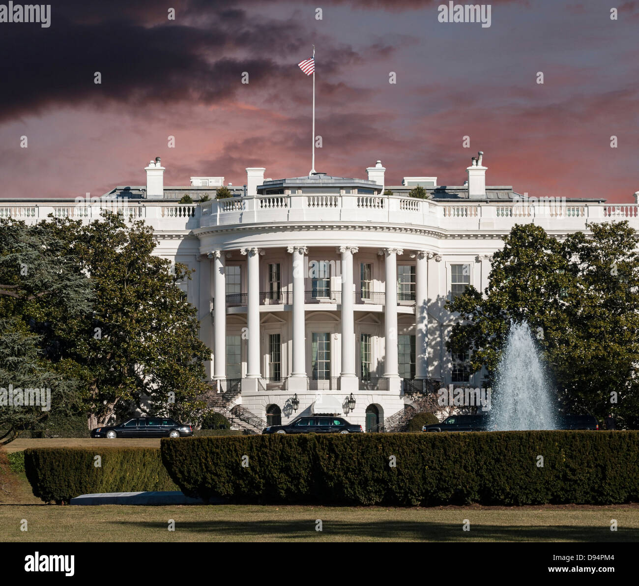 White House with storm sky in Washington DC. Stock Photo