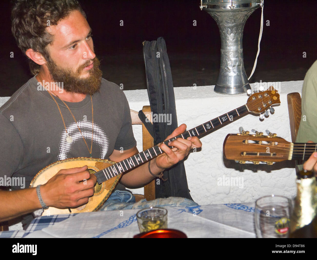 Traditional Greek Music in a taverna on the beach of the beautiful