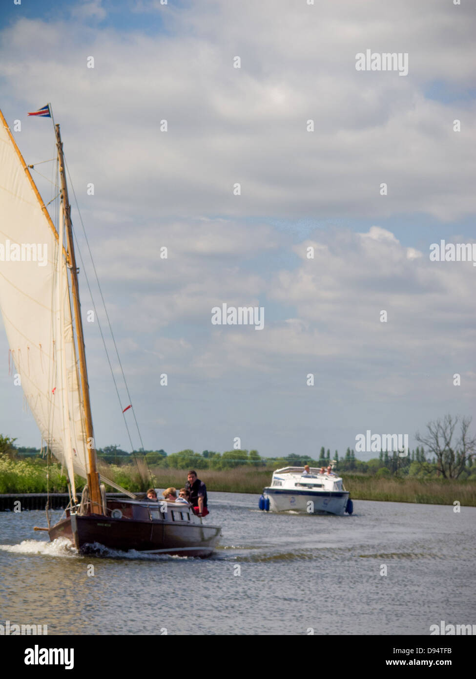Boating on the Norfolk Broads, England Stock Photo