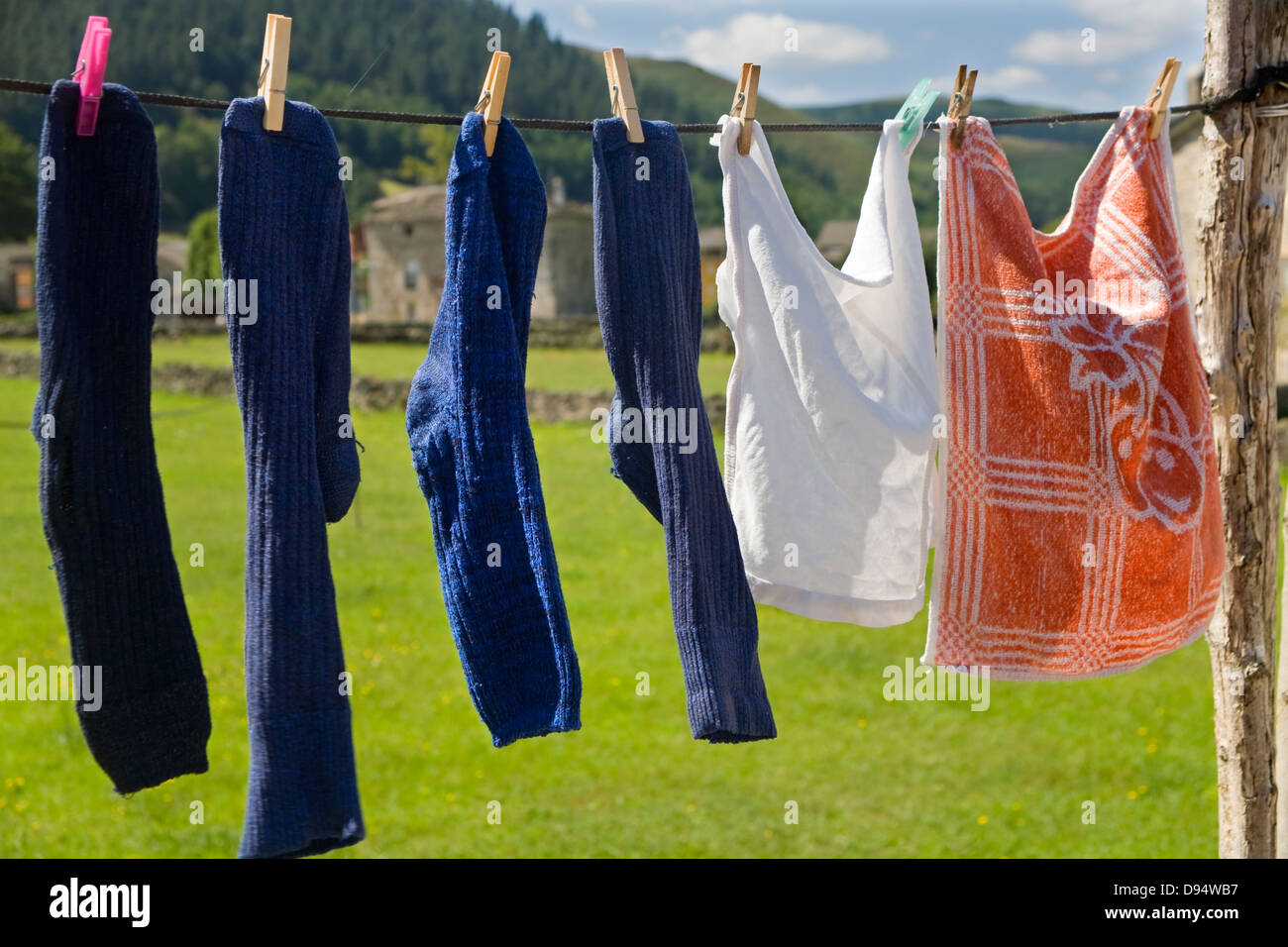 clothes hanging out to dry Stock Photo