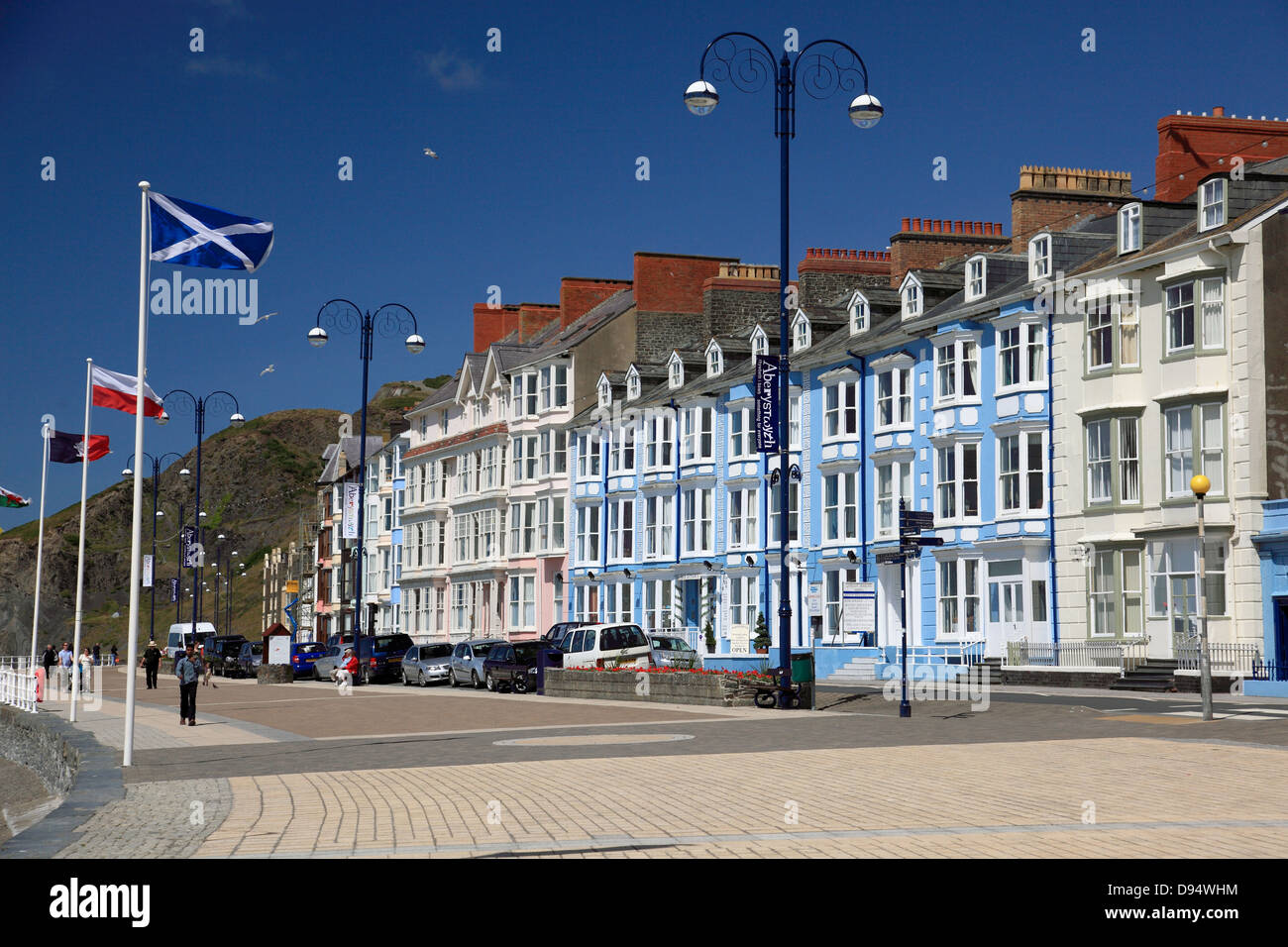 The seafront promenade at Aberystwyth on the west coast of Wales, a resort popular with holidaymakers Stock Photo
