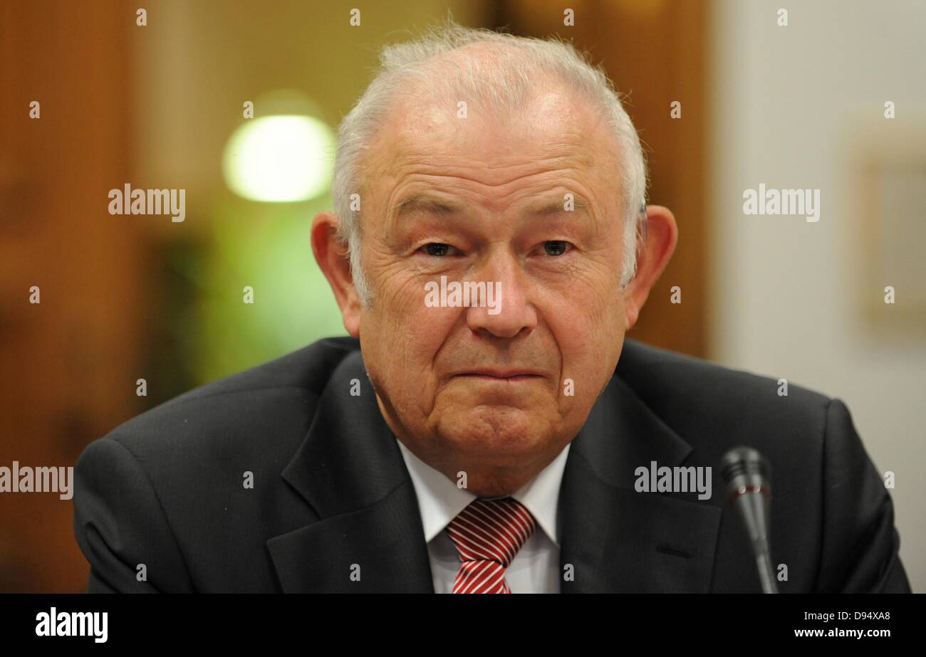 Former Premier of Bavaria Guenther Beckstein (CSU) sits at a table to ...