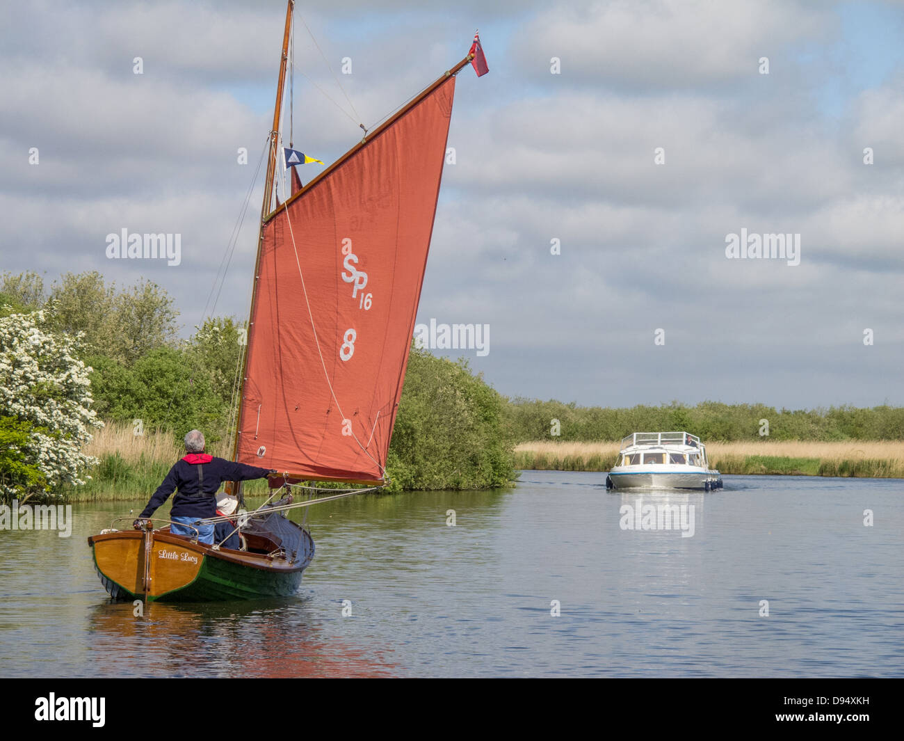 Boating on the Norfolk Broads, England Stock Photo