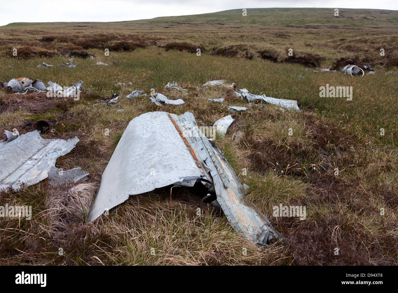 Aircraft Wreckage from a Gloster Meteor Jet which Crashed on Knock Fell in the North Pennines on 24th March 1954 Stock Photo