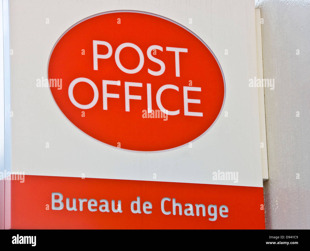 Post office Bureau de Change sign Stock Photo