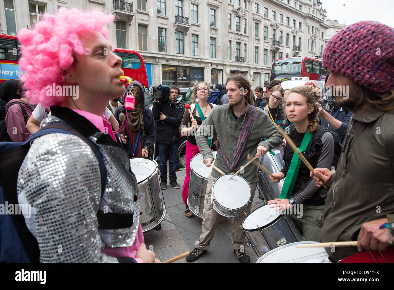 London, UK. 11th June 2013. Anti G8 protesters gathered on Oxford Circus. Credit:  Lydia Pagoni/Alamy Live News Stock Photo