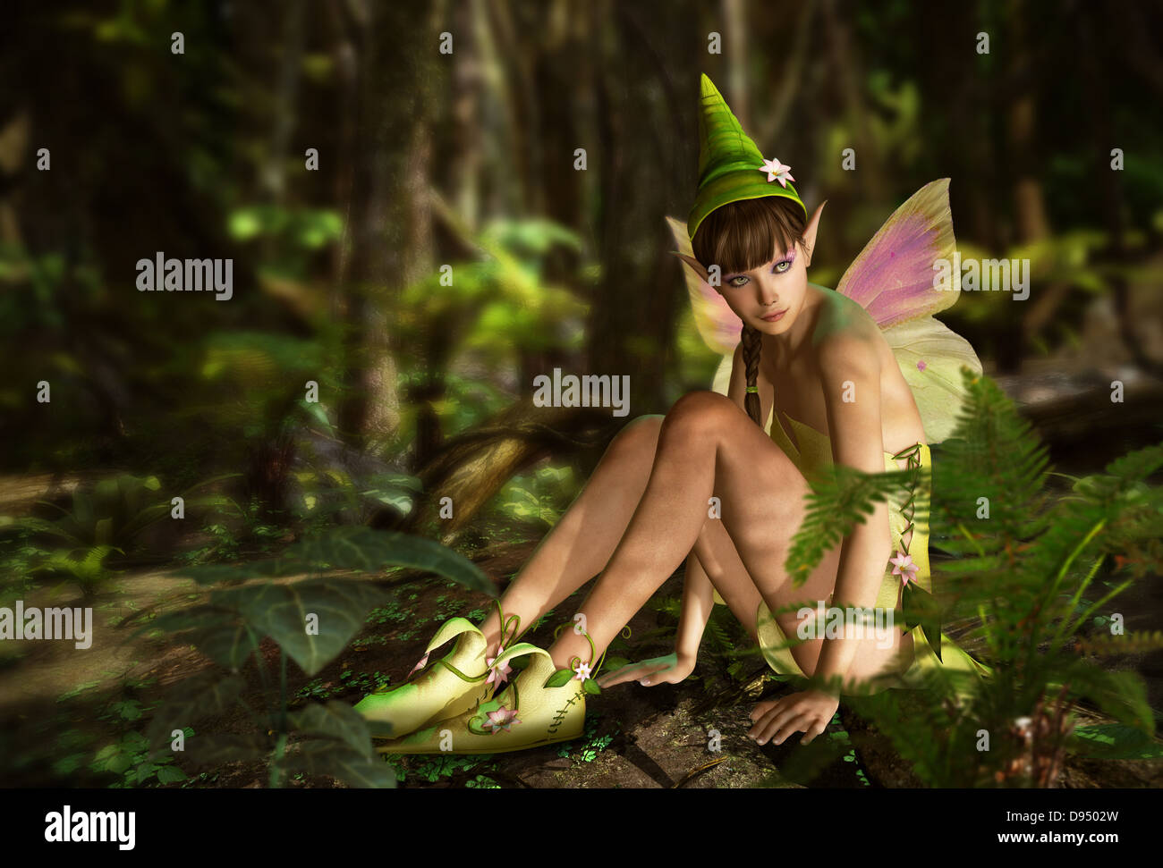 3d CG graphics jungle scene with charming fairy Stock Photo