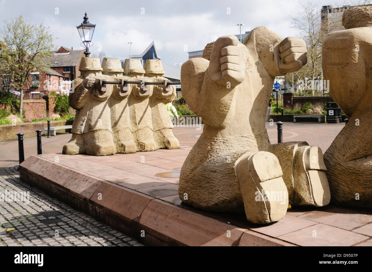 Statue by Gordon Young commemorating the 1842 Preston Riots, Lunn St, Preston. Stock Photo
