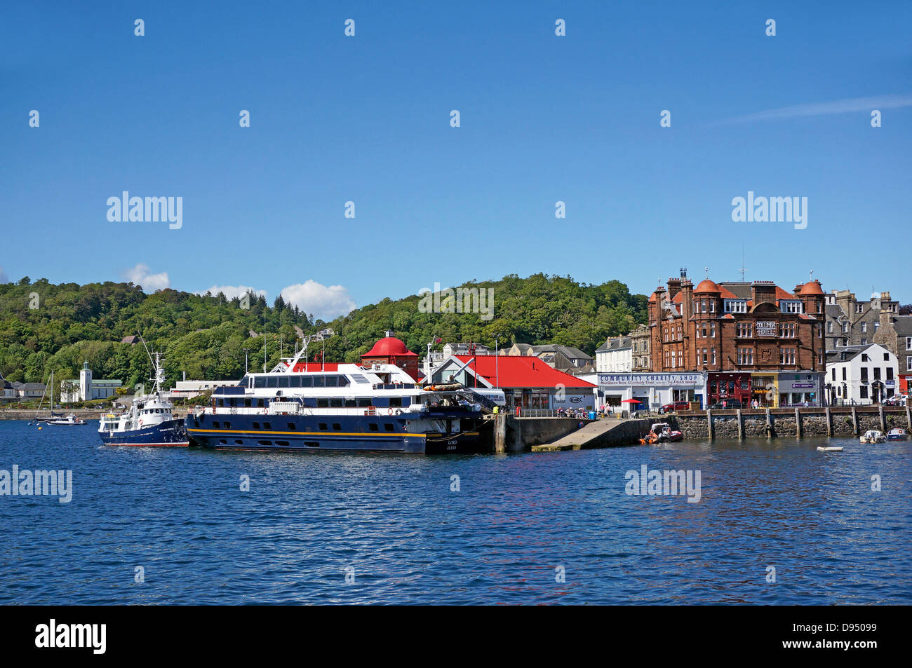 Passenger vessel Lord of the Glens is moored at the North Pier in Oban Harbour Oban Western Scotland Stock Photo