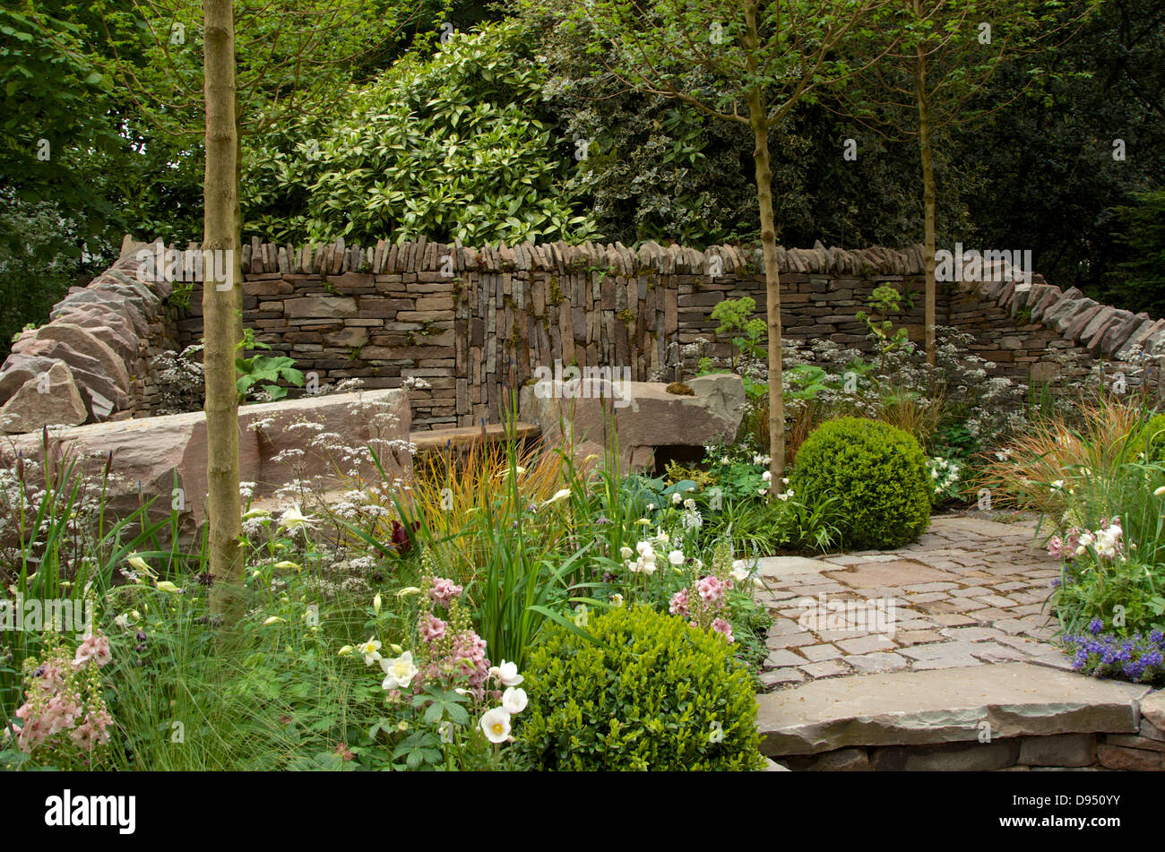 The Un Garreg (One Stone) garden at RHS Chelsea Flower Show 2013, London , UK. Stock Photo