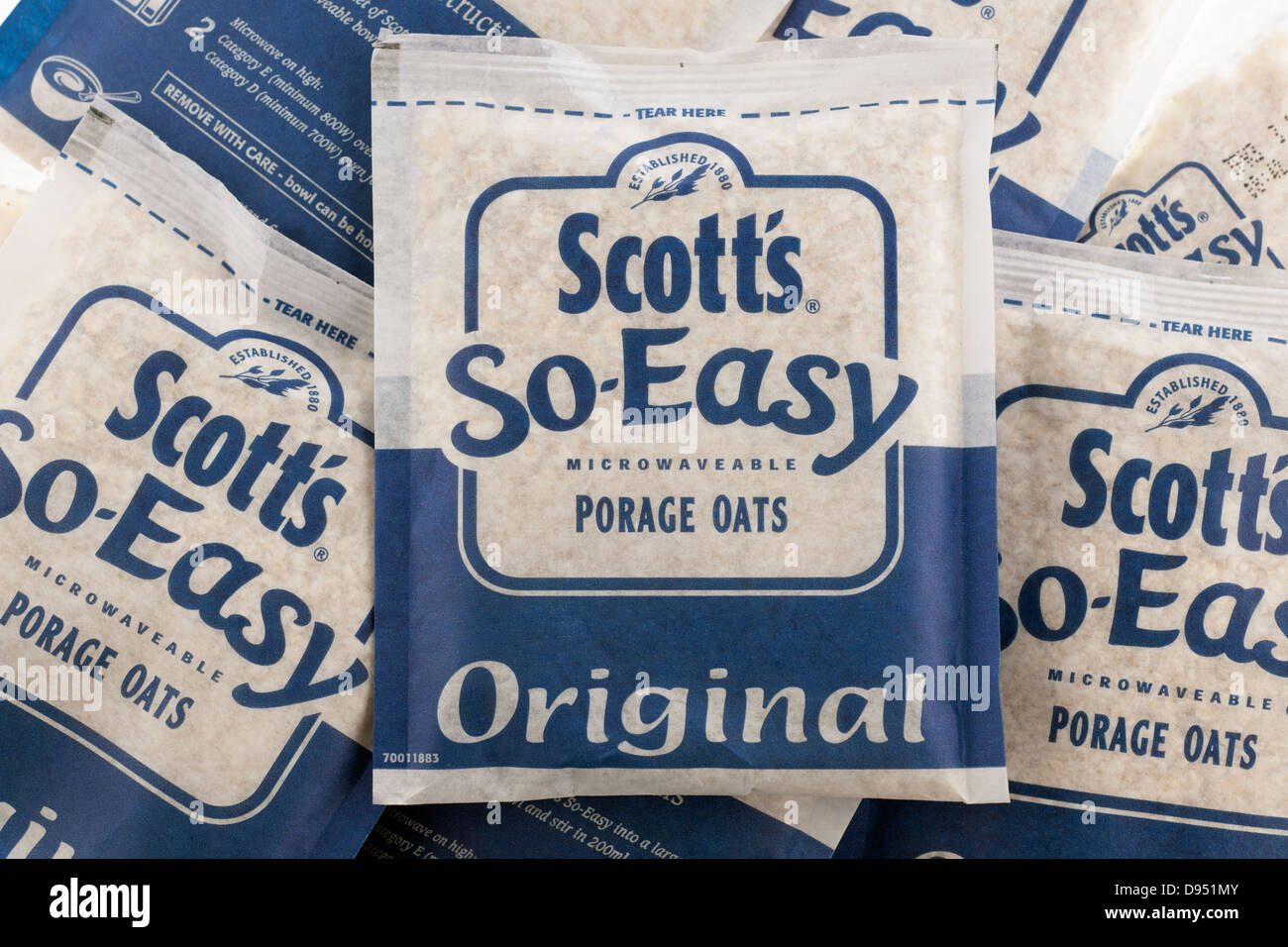 Sachets of Scotts SO Easy microwaveable original porage oats Stock Photo