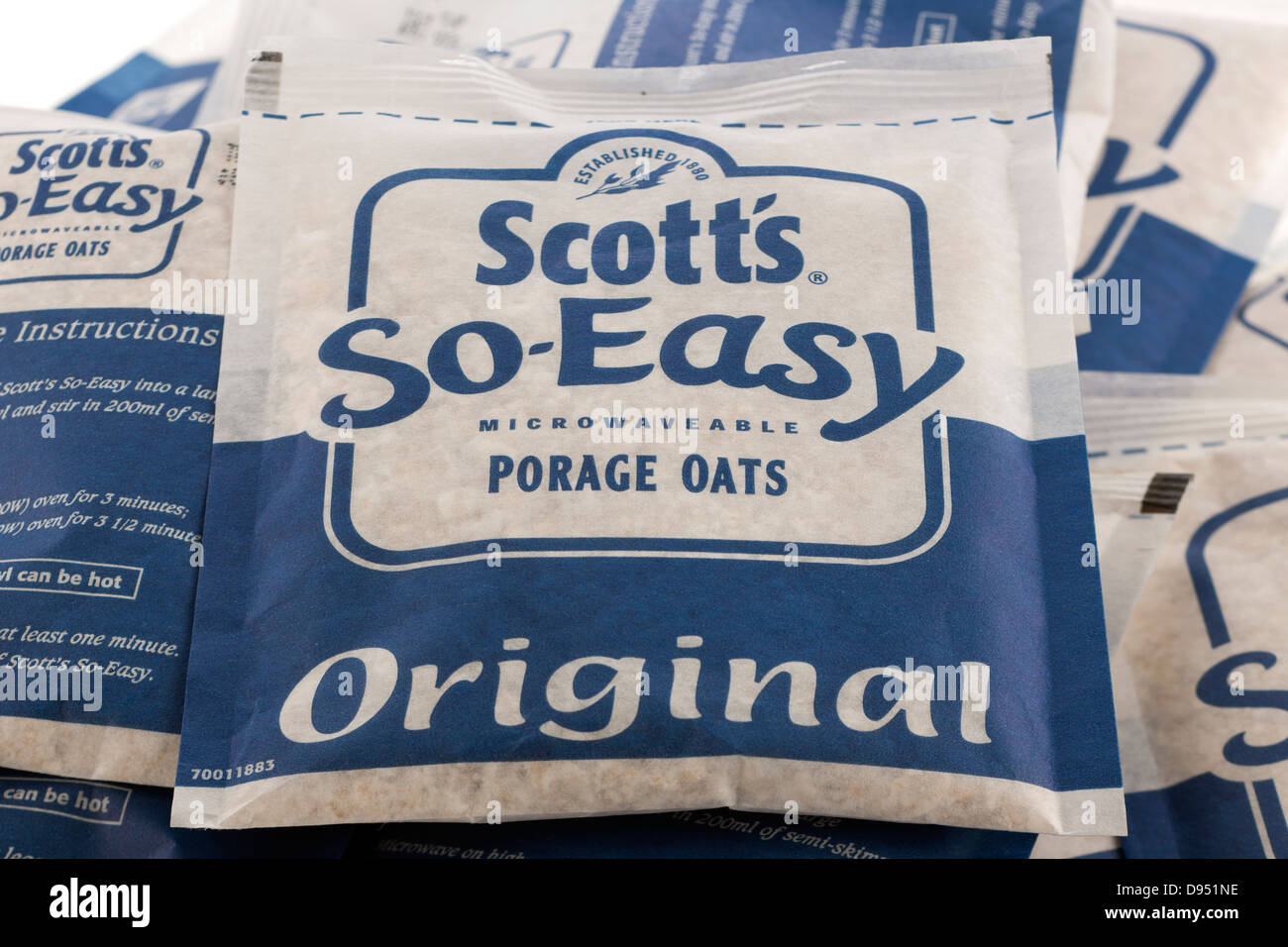 Sachets of Scotts SO Easy microwaveable original porage oats Stock Photo