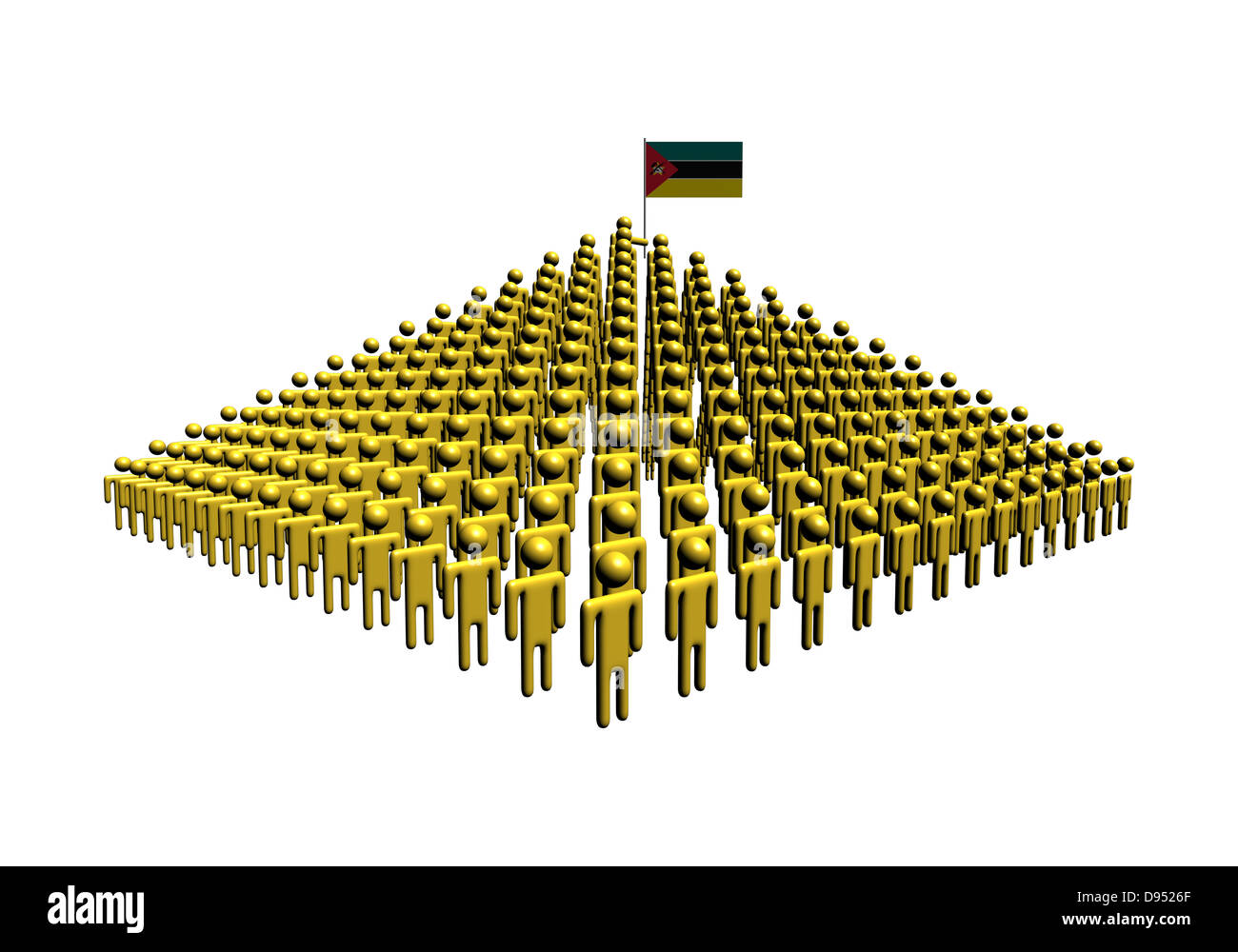 Pyramid of abstract people with Mozambique flag illustration Stock Photo