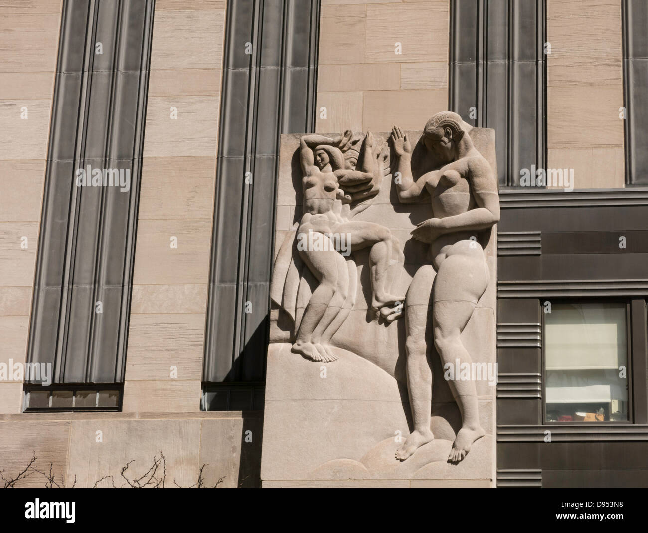 'Television' Limestone Carving in Rockefeller Center, NYC Stock Photo