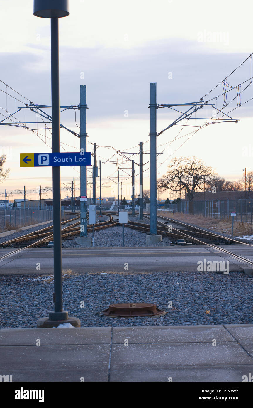 Light Rail or LRT commuter lines at Fort Snelling Station in St. Paul Minnesota Stock Photo