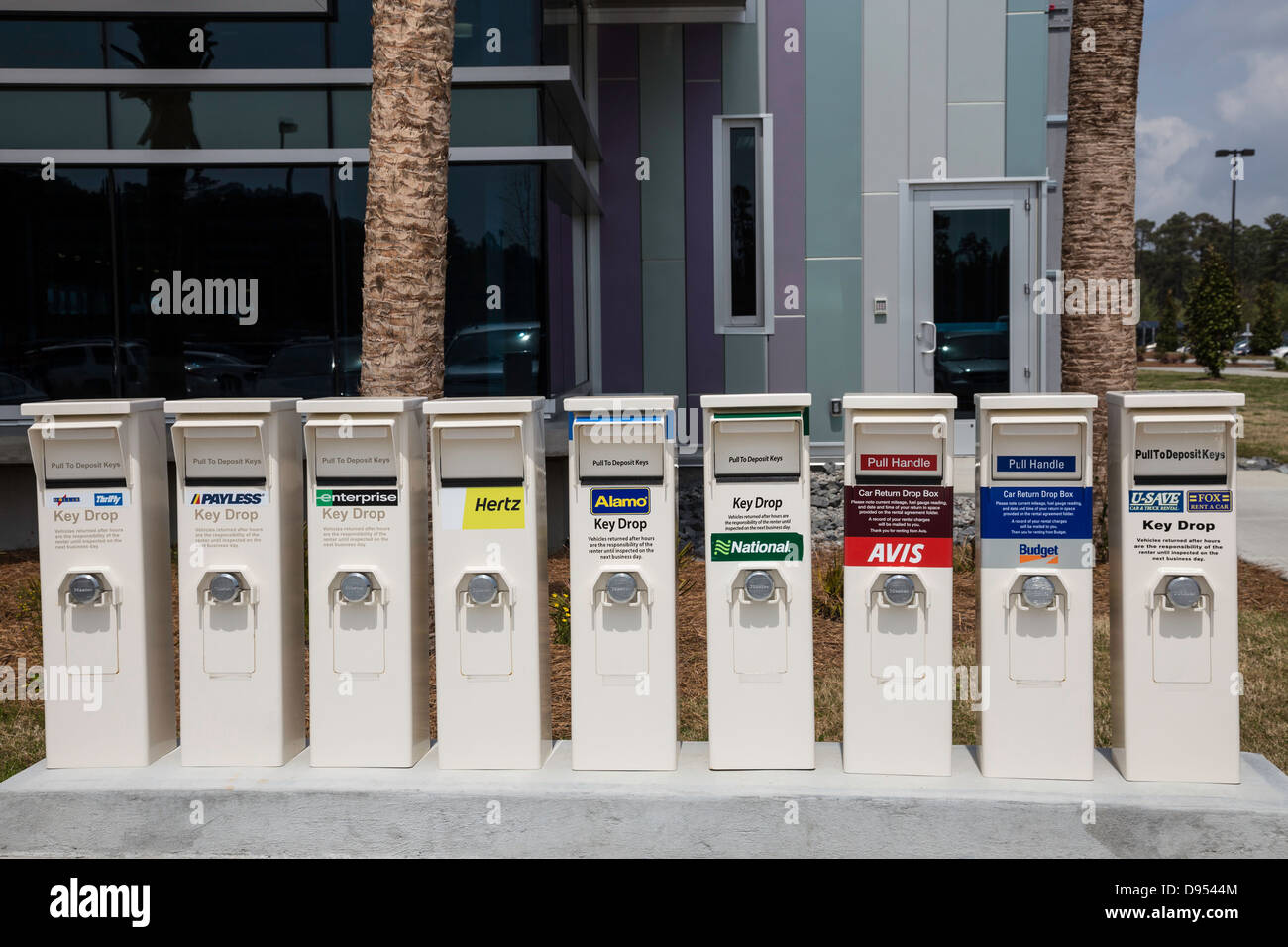 Car Rental Express Key Return Boxes at at Myrtle Beach International Airport, SC Stock Photo