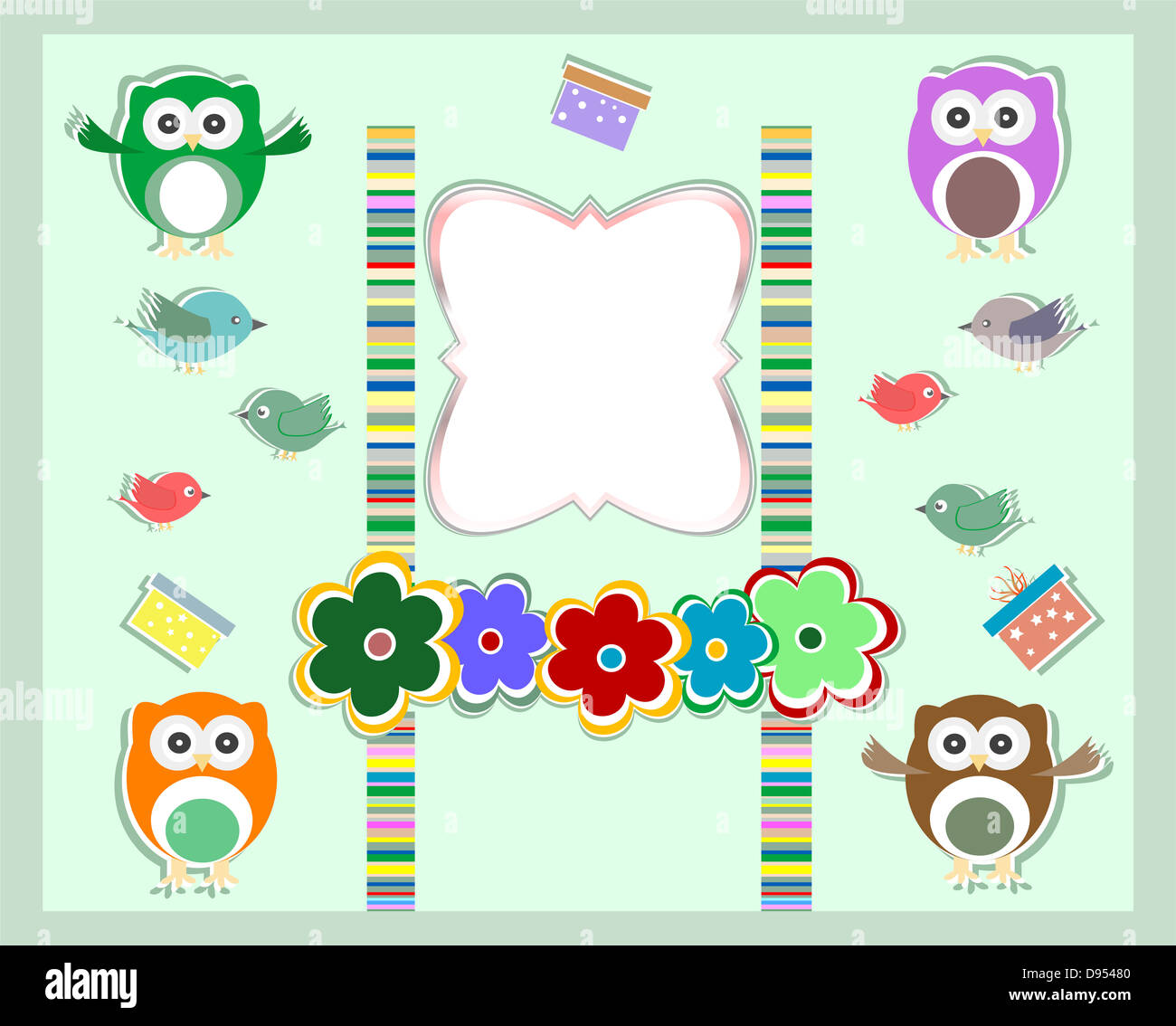 cute owls, birds and flowers holiday card Stock Photo Alamy