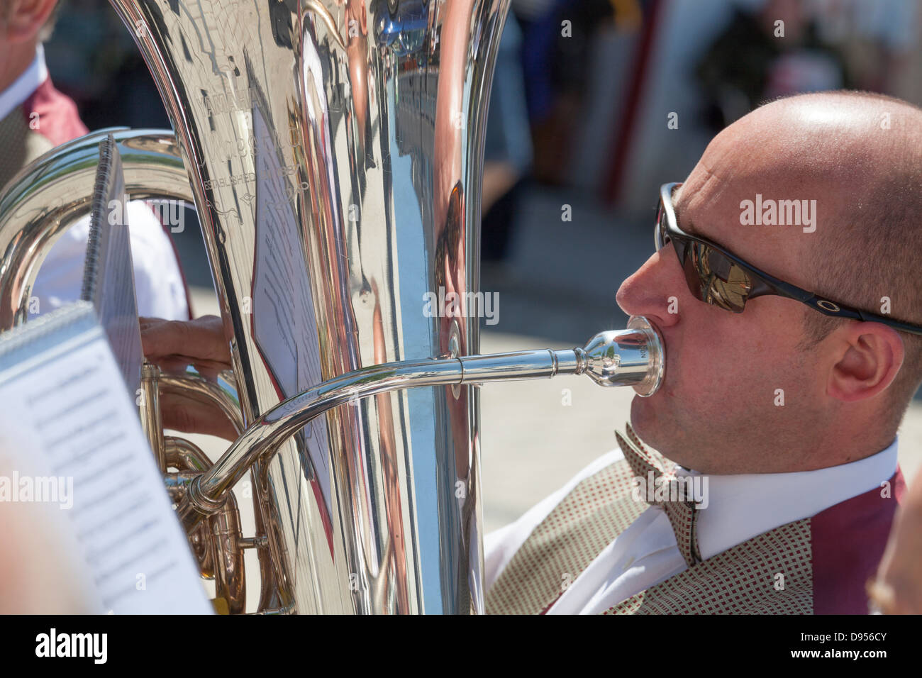 close up of male playing tuba Stock Photo