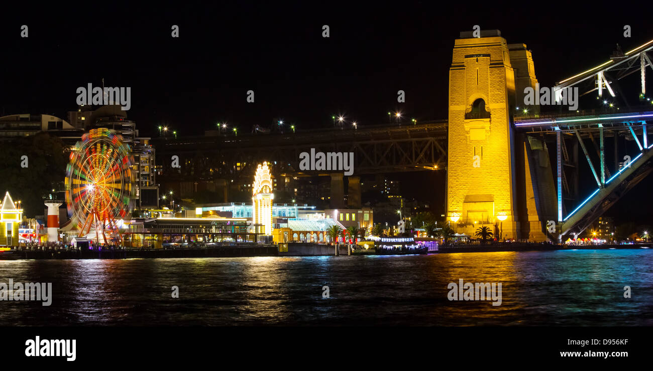 Luna Park and the north section of the Sydney Harbour Bridge at night, Sydney, Australia Stock Photo