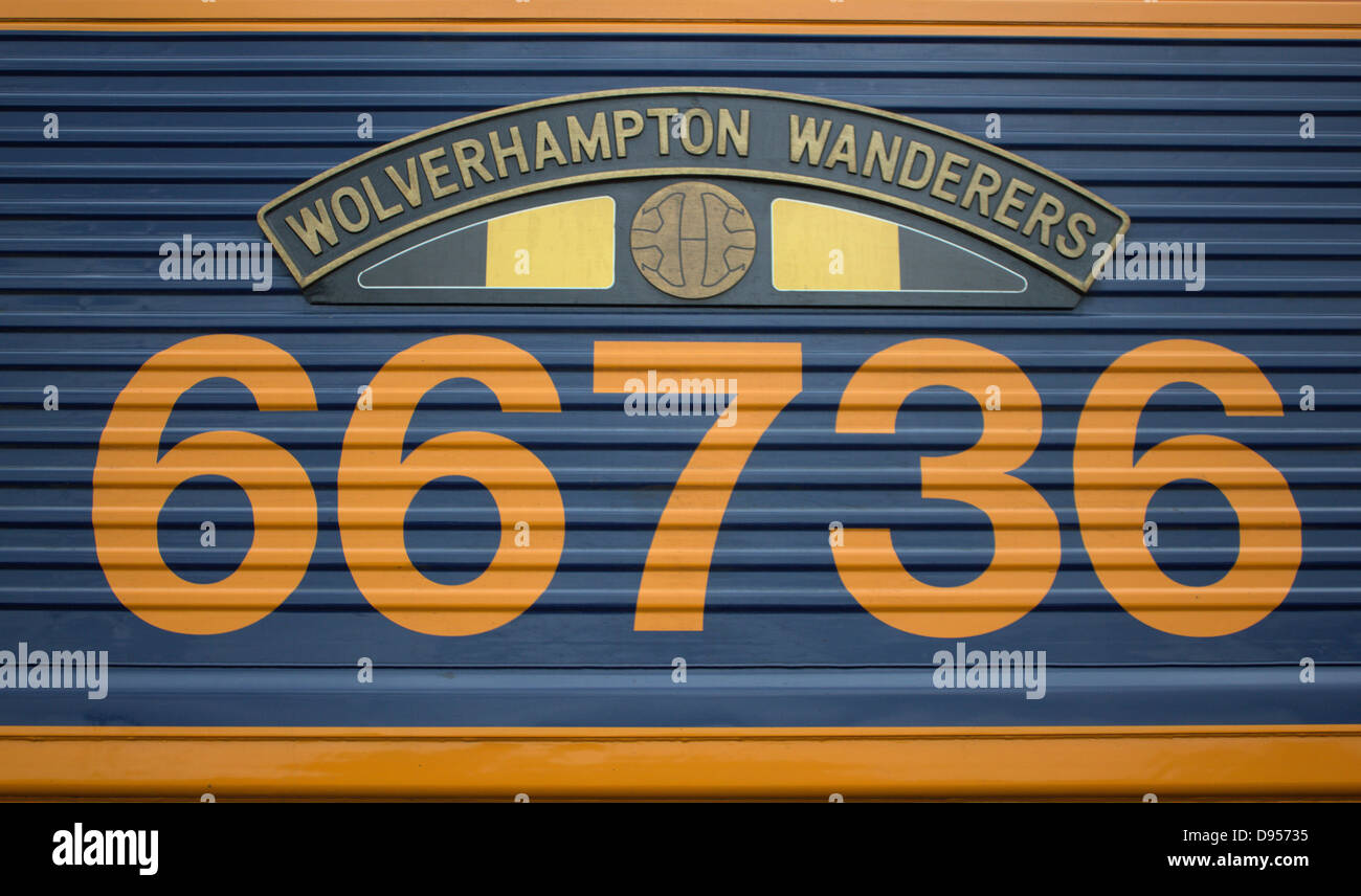 Class 66 66736 Wolverhampton Wanderers Stock Photo - Alamy