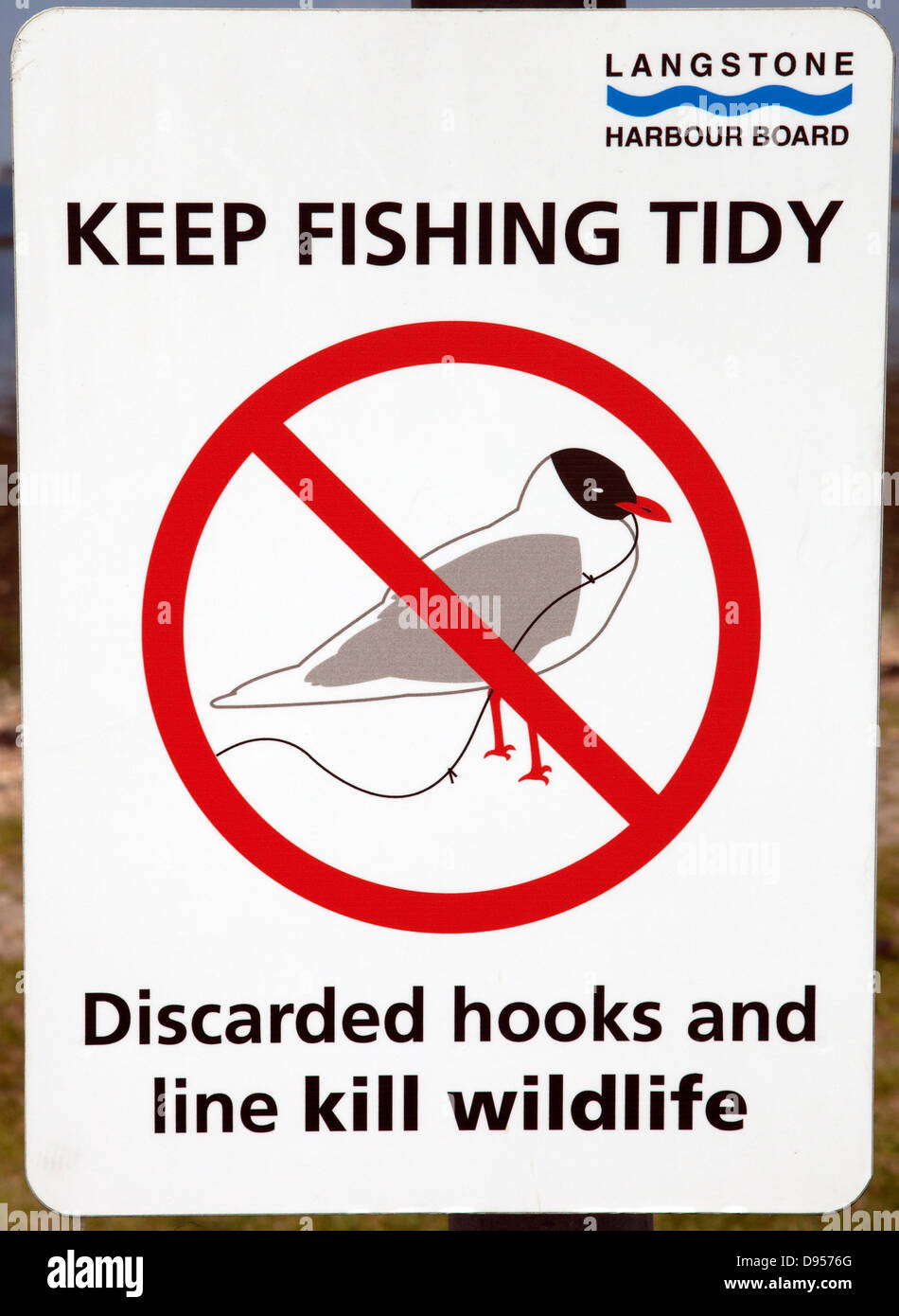 Keep fishing tidy sign at Langstone Harbour, Hayling Island, Hampshire, UK Stock Photo