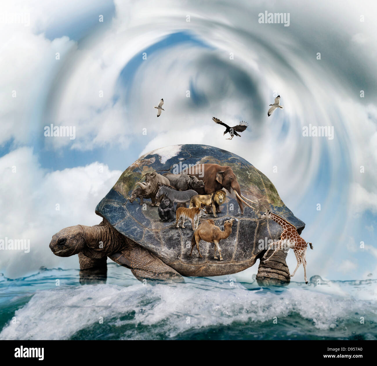 World Turtle Concept Carrying Animals Stock Photo