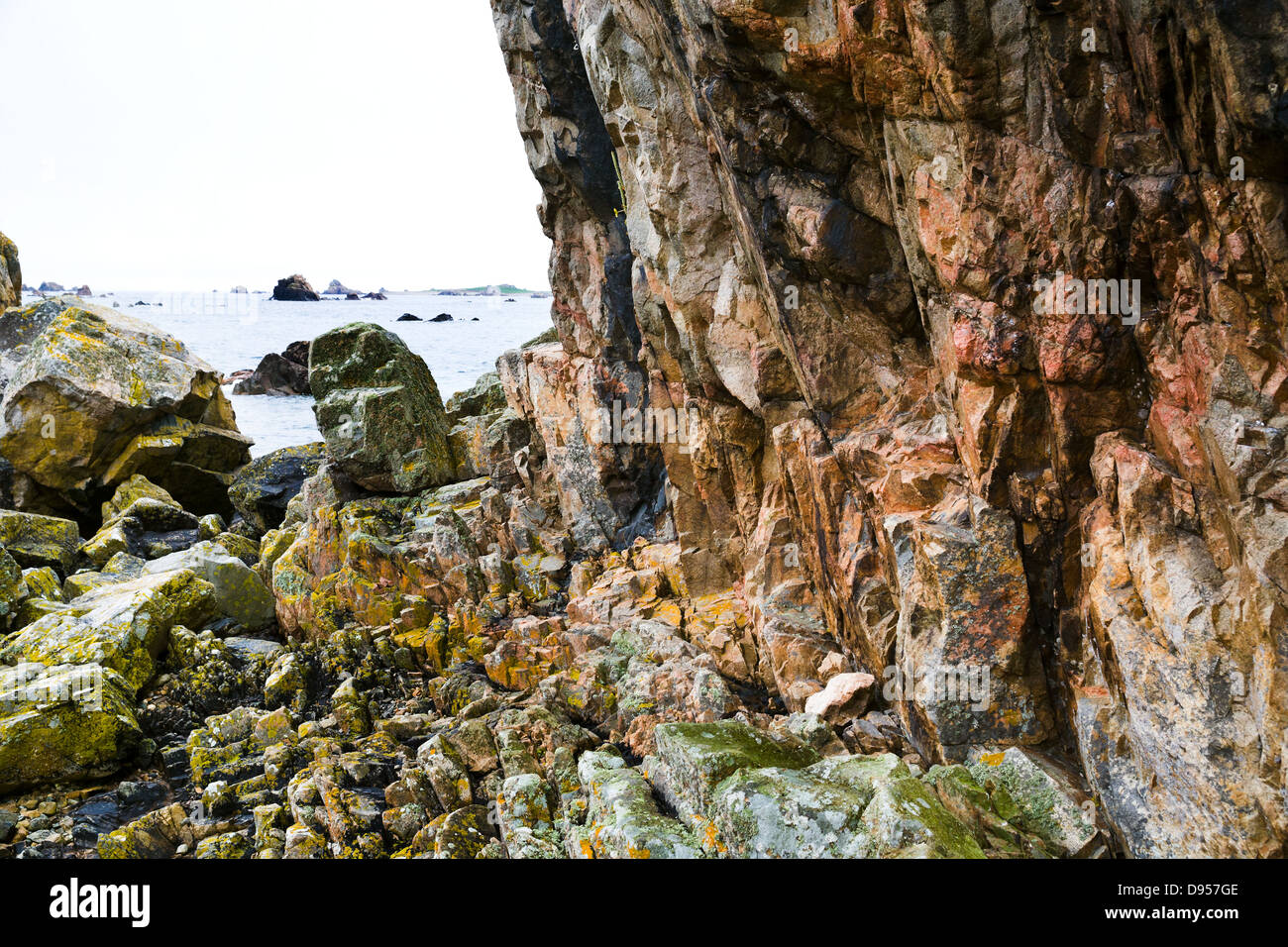 pink granite cliff in Brittany, France Stock Photo
