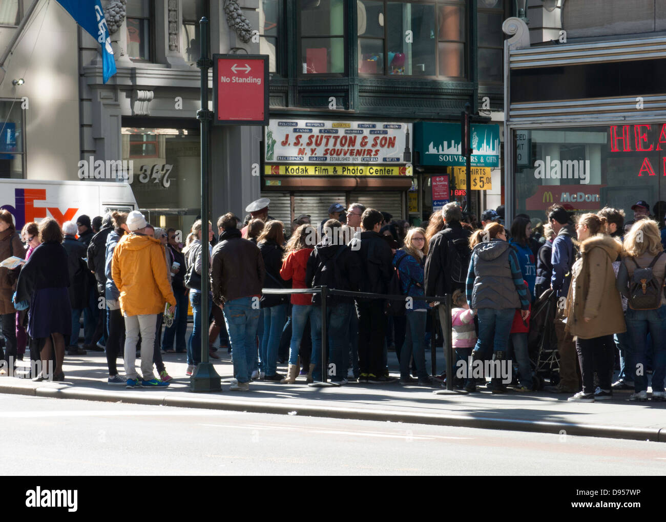 Crowd in Line on Fifth Avenue, NYC Stock Photo