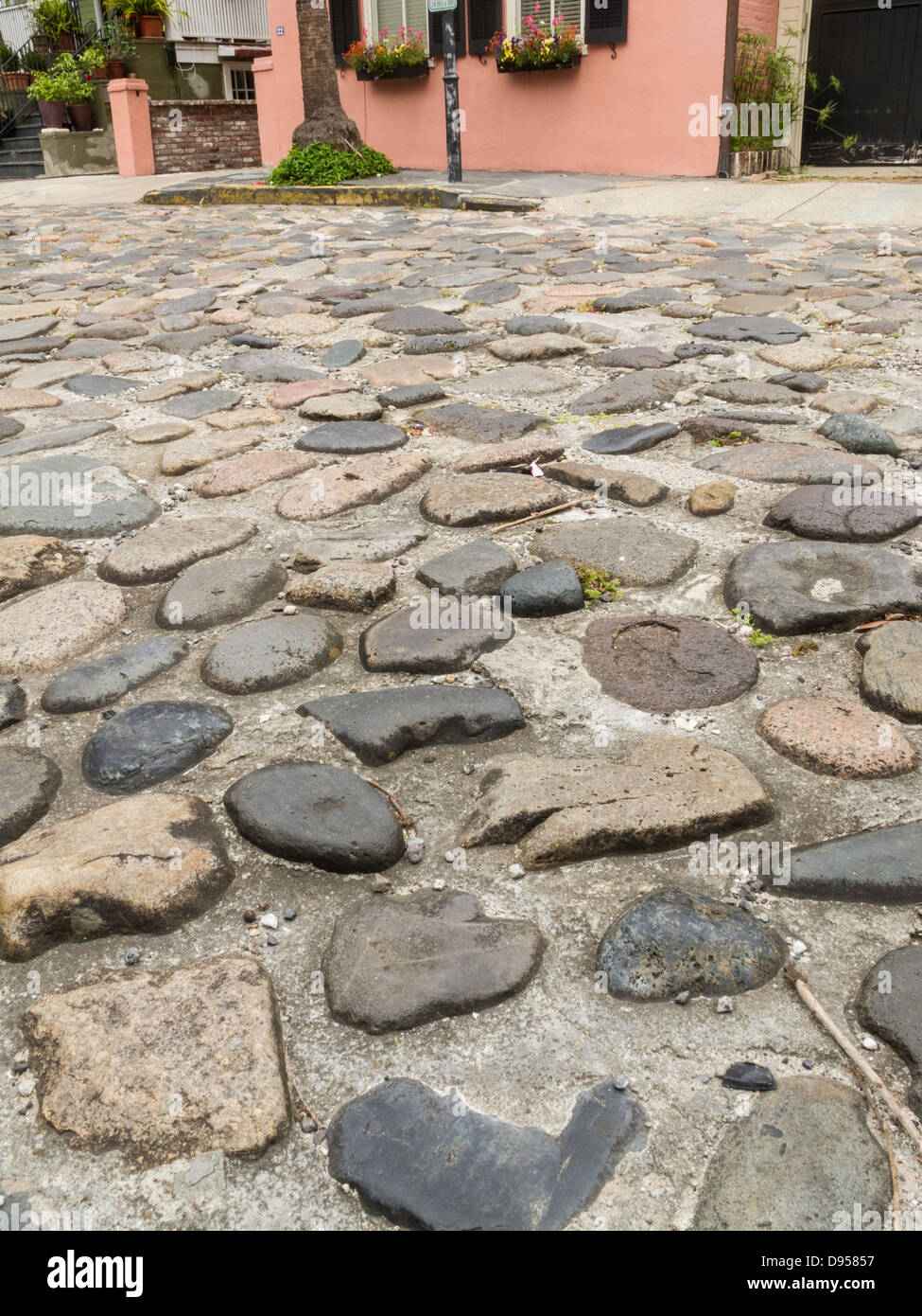 Cobblestone Street, Ship's Ballast Stones, Charleston, SC, USA Stock