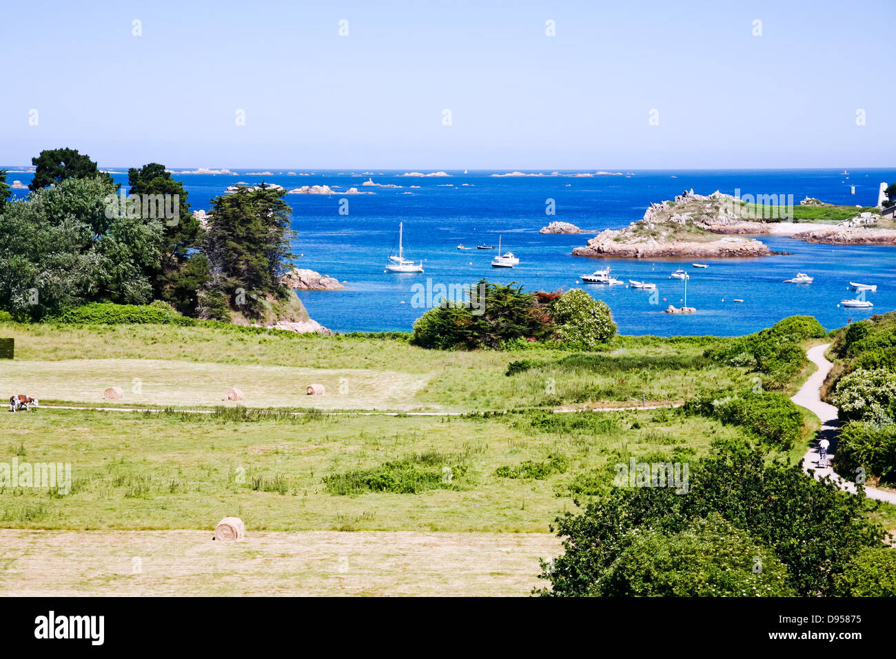 view of stone islands and Ile de Brehat in Brittany, France Stock Photo