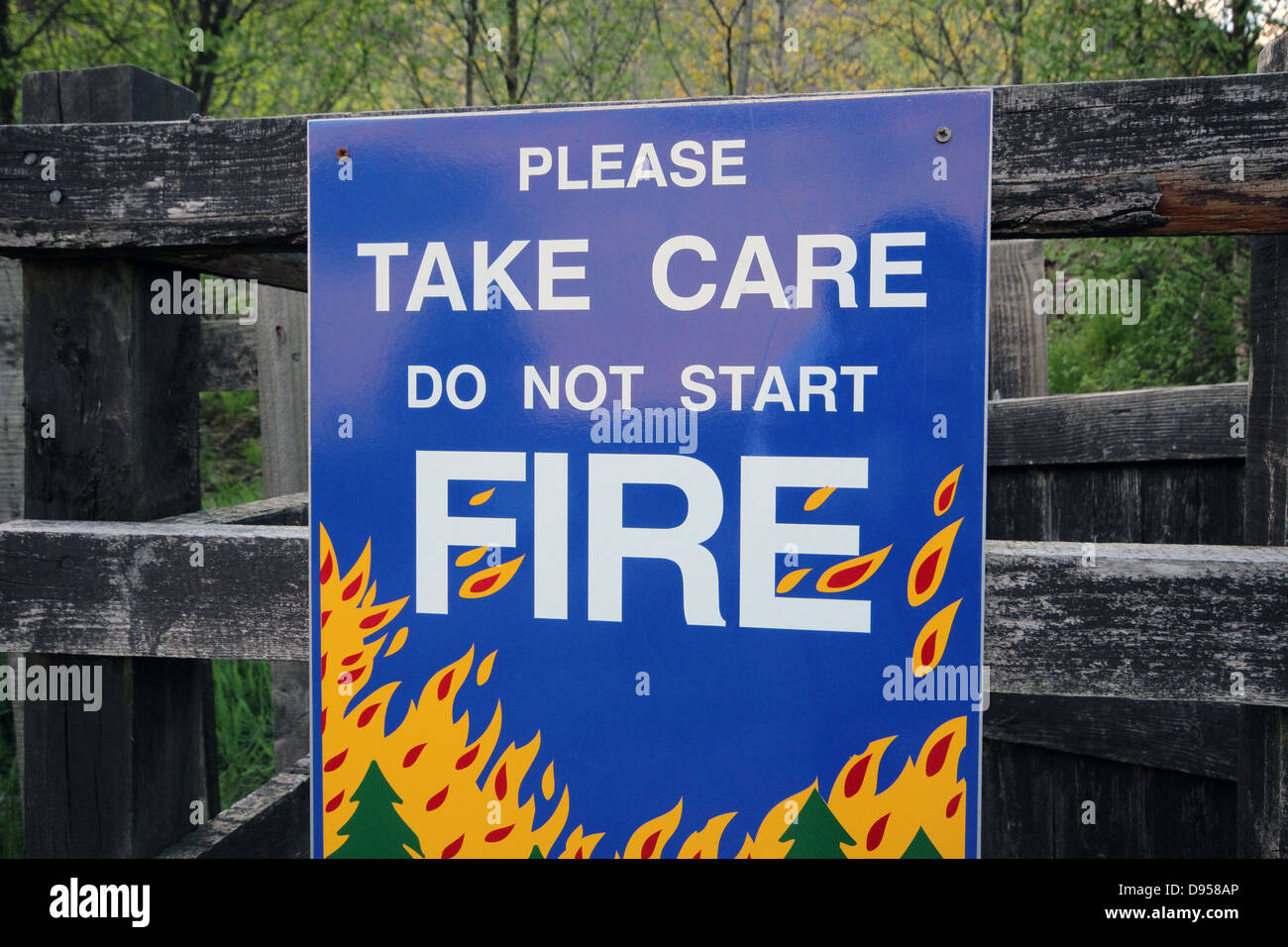 Fire Warning Sign at Carrifran Wildwood, Carrifran Glen, Dumfries and Galloway, Scotland, UK Stock Photo