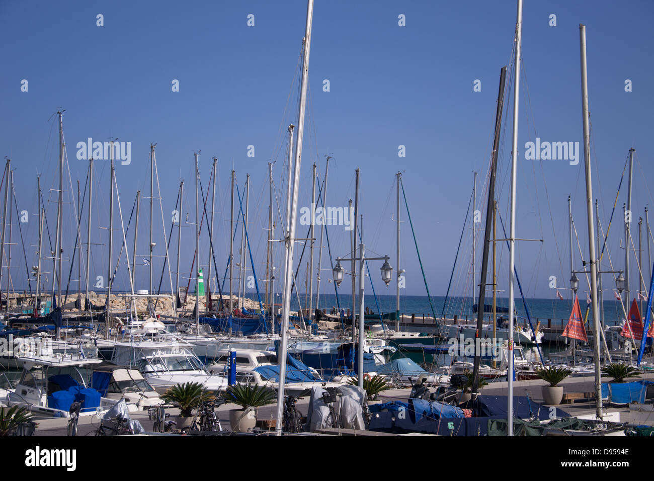 The yachts at the coast Tel-Aviv, Israel Stock Photo