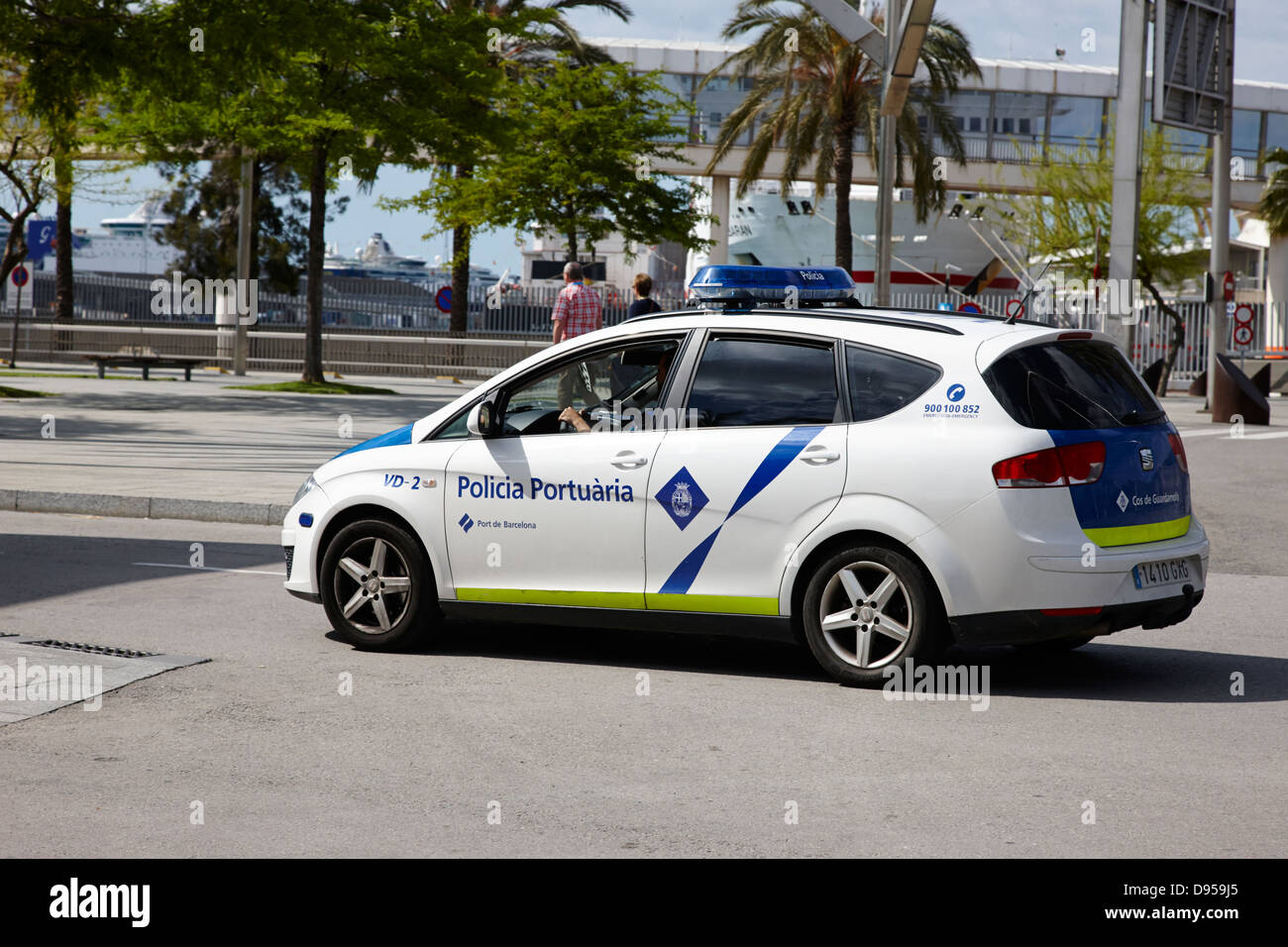 policia portuaria port police patrolling port of barcelona catalonia spain Stock Photo