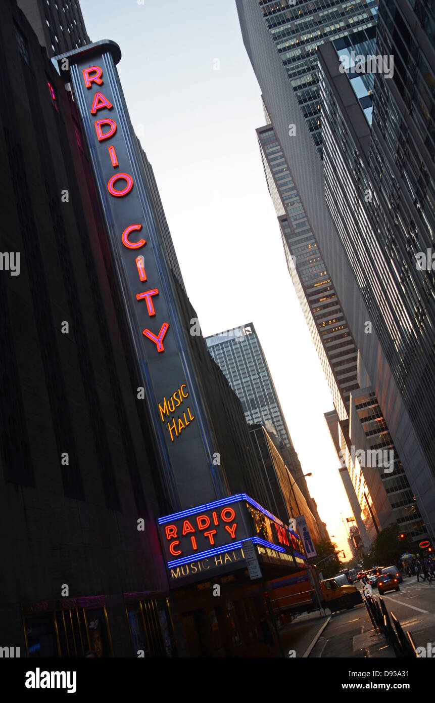 Radio City Music Hall at night, Manhattan, New York City Stock Photo