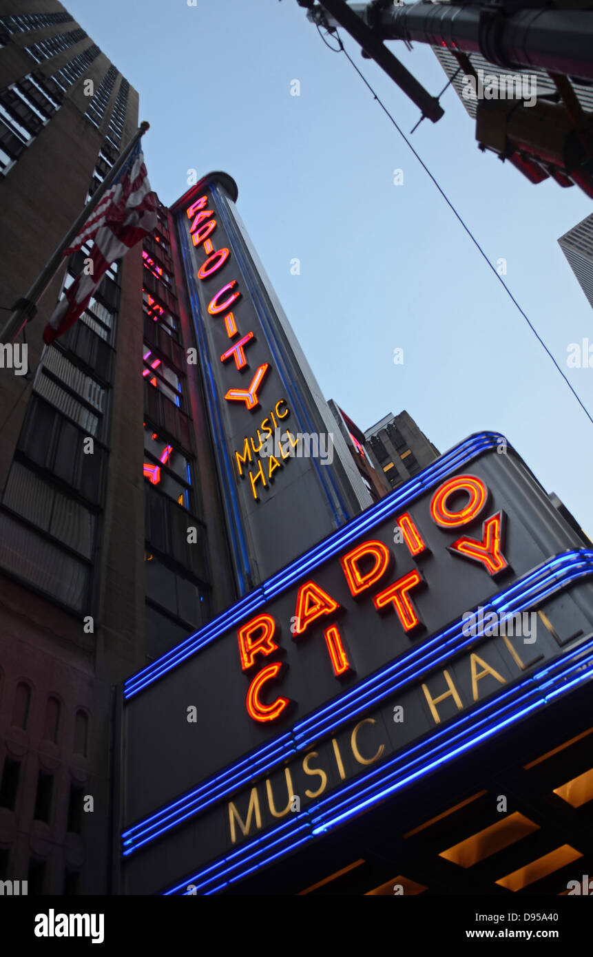 Radio City Music Hall at night, Manhattan, New York City Stock Photo