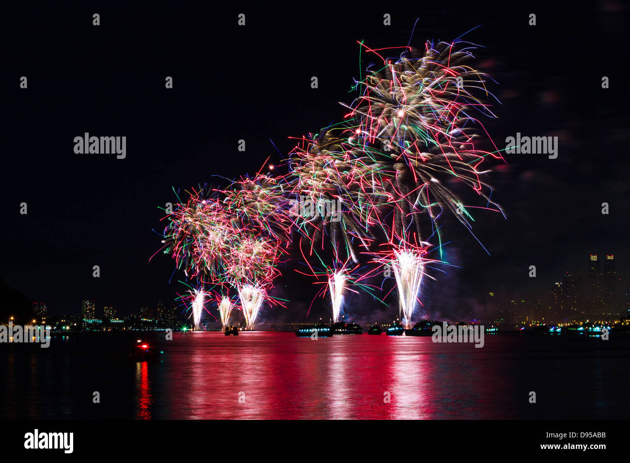 Macy's 4th of July Fireworks on Hudson River Stock Photo