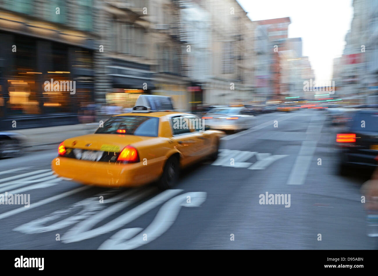 Yellow Cabs in SoHo area, Manhattan, New York City Stock Photo