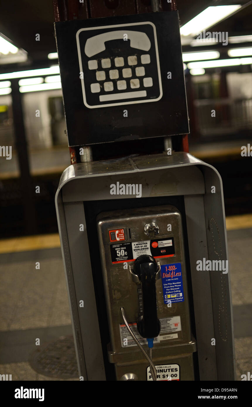 Telephone booth in subway station, New York Stock Photo Alamy