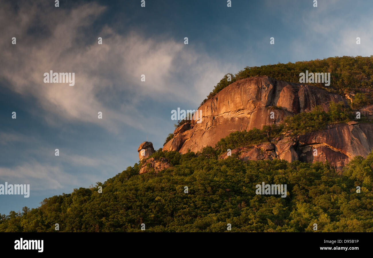 Chimney Rock in Chimney Rock State Park in North Carolina, USA. Located near Asheville NC attracting thousands of visitors Stock Photo