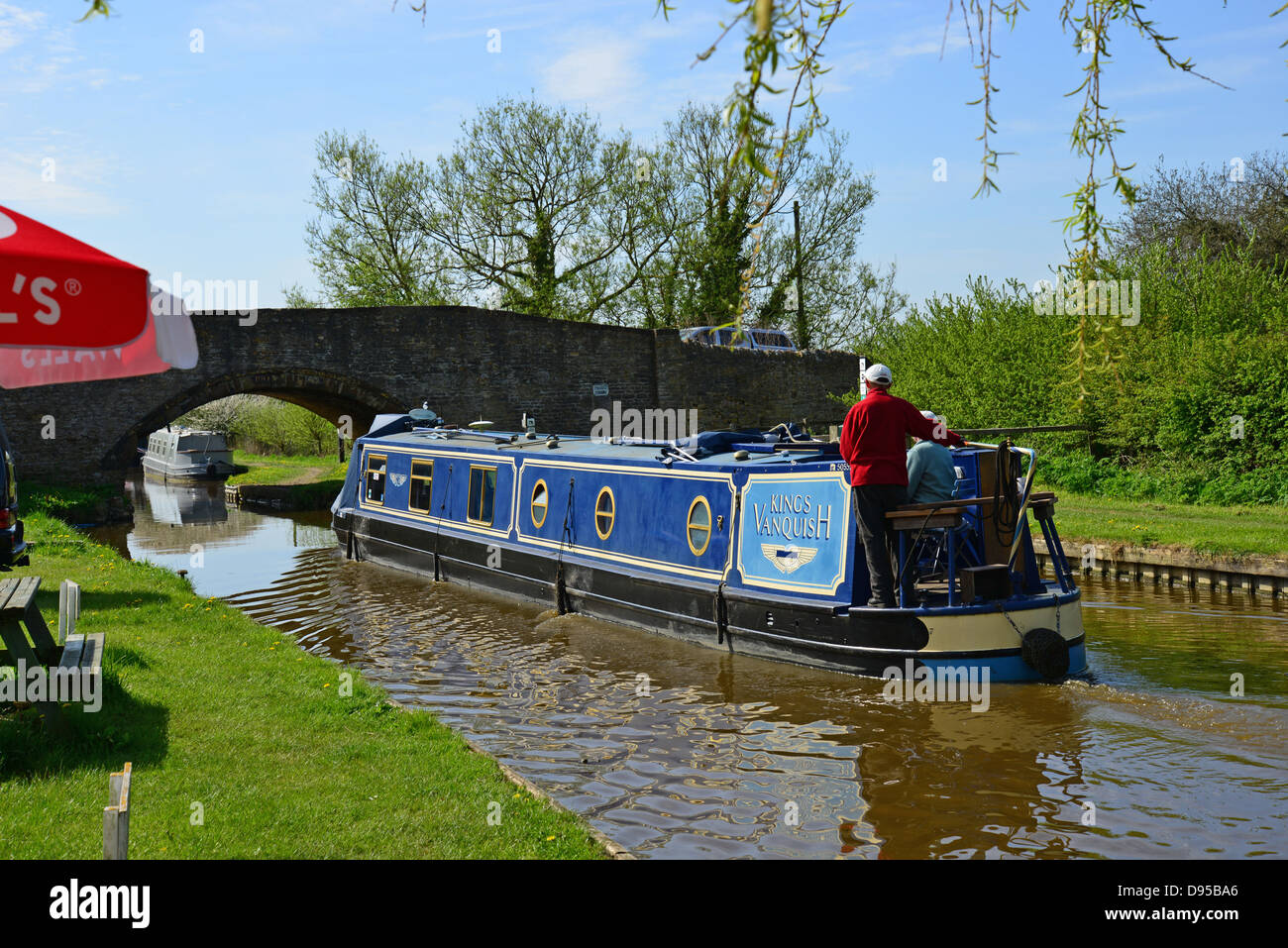 Canal boat on river Cherwell, nr Cottisford, Oxfordshire, England, United Kingdom Stock Photo