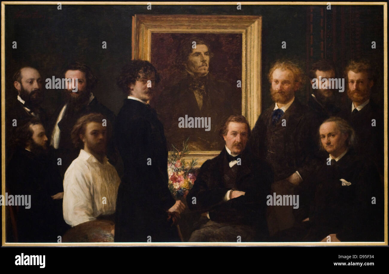 Henri Fantin-Latour Hommage à Delacroix 1864 Cordier, Duranty, Legros, Fantin-Latour, Whisttler, Champfleury, Manet, Bracquemond Stock Photo