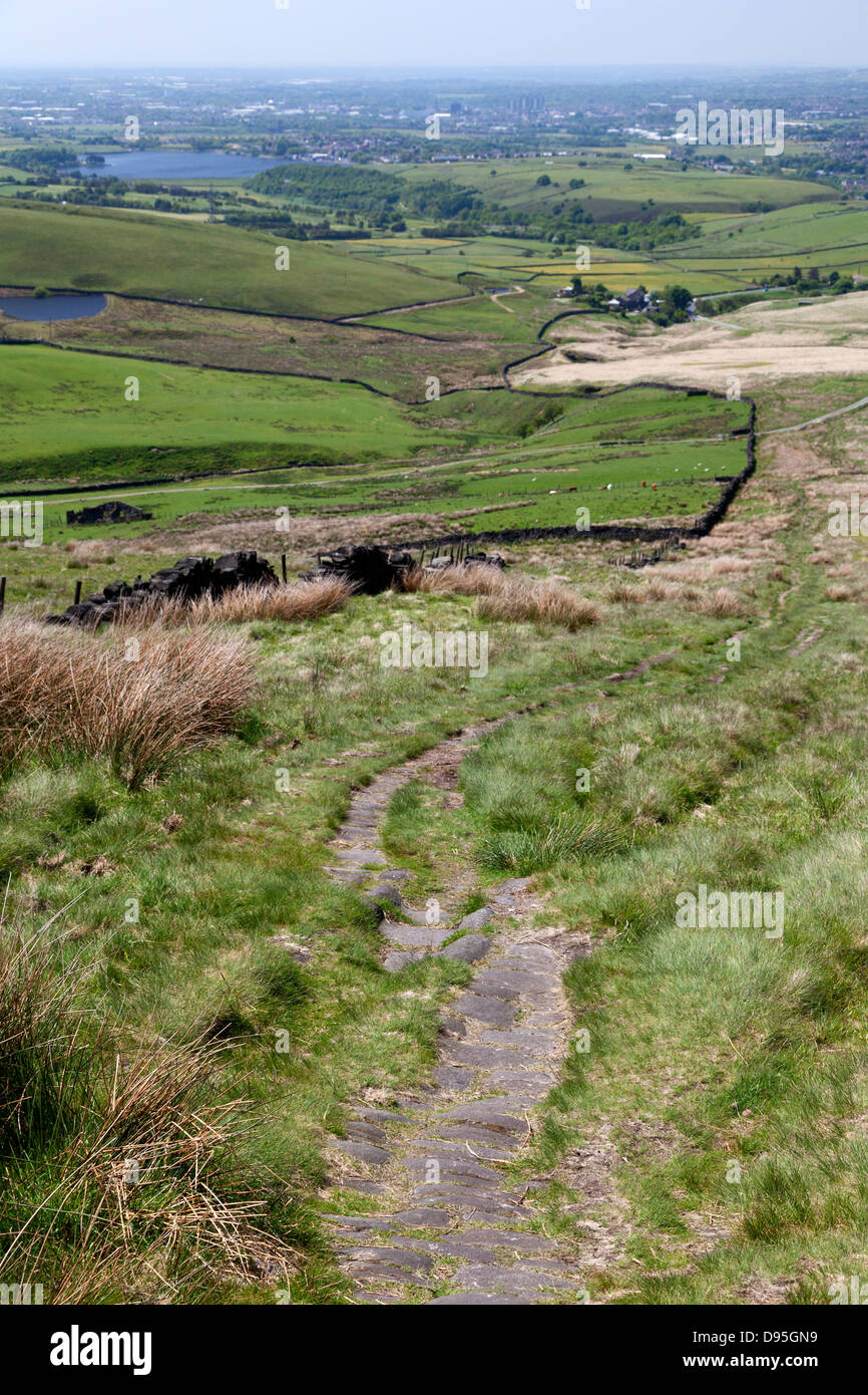 View towards Littleborough from the so-called 'Roman road' at Blackstone Edge Stock Photo