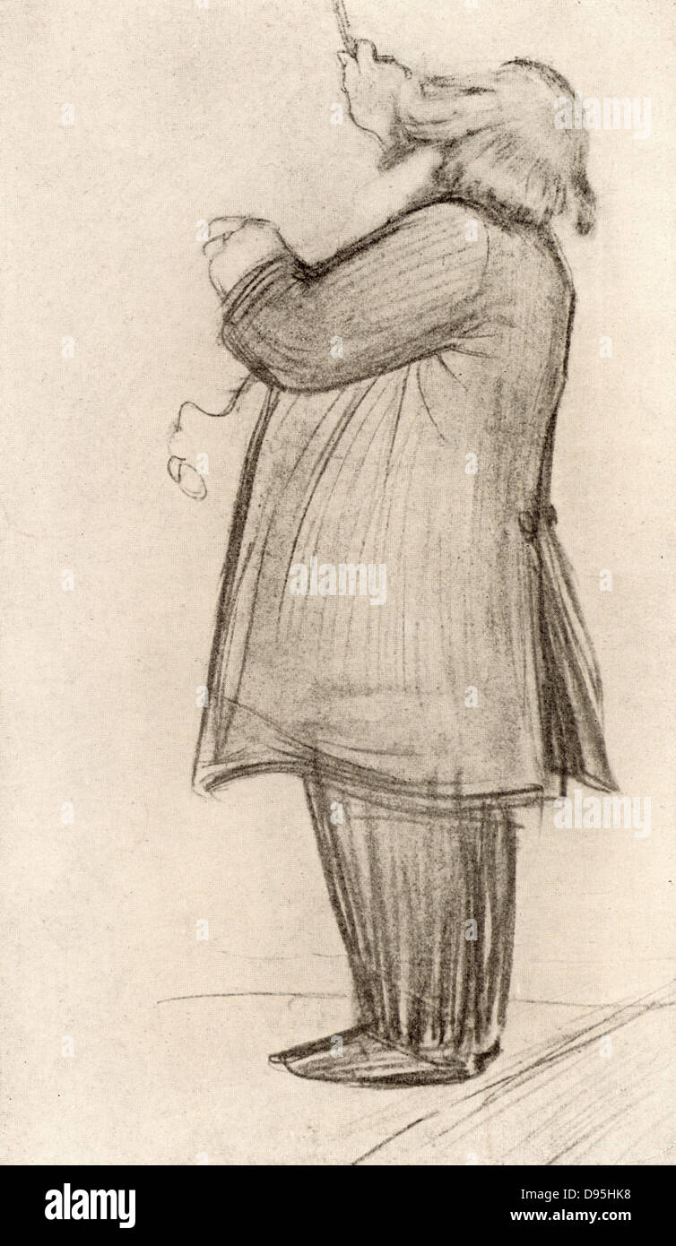 Johannes Brahms (1833-1897) German composer, conducting. From drawing by Willy von Beckerath. Stock Photo